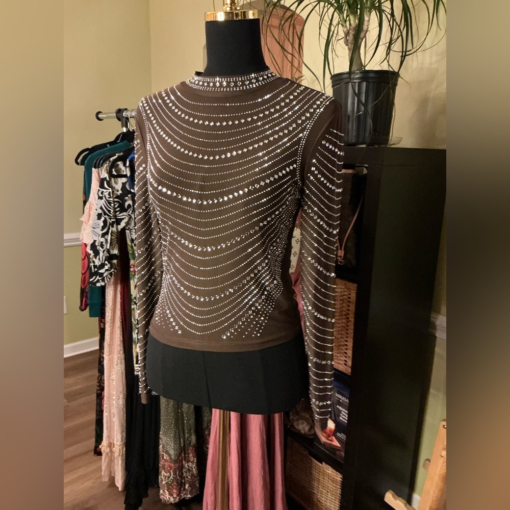 Brown Embellished Women's Top